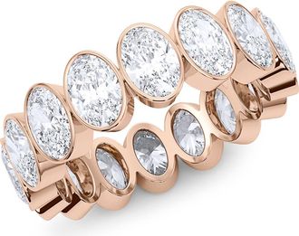 HauteCarat Oval Cut Lab Created Diamond Eternity Ring in Rose Gold at Nordstrom, Size 6.5