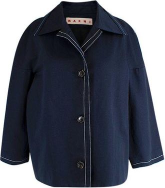 Marni Blue Boxy Jacket with Contrast Stitching Size S