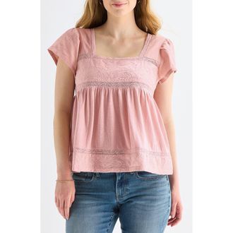 Lucky Brand Embroidered Square Neck Top in Silver Pink at Nordstrom Rack, Size X-Small