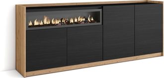 Skraut Home Skraut Home - Aparadores Para Sal&oacute;n, 207x37x80cm, 4 Puertas, Chimenea El&eacute;ctrica, Negro Y Roble