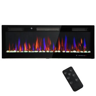 OEM Chimenea El&eacute;ctrica Pared Empotrable Ultrafina Con Llama 3d Brillo/velocidad Ajustable Y 12 Colores Guijarros 900/1800w