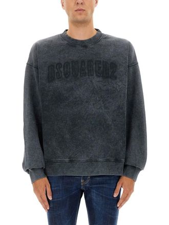 Dsquared2 Washed Black Sweatshirt With Embossed Logo