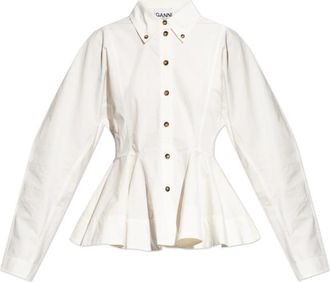 Ganni Peplum Shirt - Dames - Overhemden - Wit - XS - Katoen - Overhemden