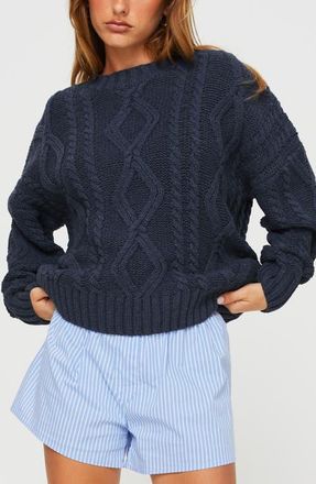 Princess Polly Anaya Oversize Aran Knit Sweater in Navy at Nordstrom, Size Large/x-Large
