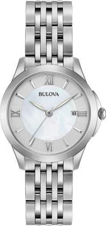 Bulova Mother of Pearl Dial Bracelet Watch, 28mm in Silver at Nordstrom Rack