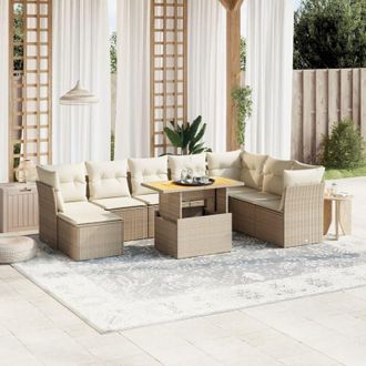 vidaXL Set De Sof&aacute;s De Jard&iacute;n 9 Pzas Con Cojines Rat&aacute;n Sint&eacute;tico Beige Vidaxl