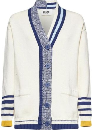 Silvian Heach V-hals Vest met Grafische Details - Dames - Vesten - Beige - M - Leer - Truien & Vesten