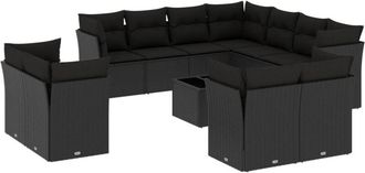 vidaXL Set De Sof&aacute;s De Jard&iacute;n 12 Piezas Cojines Rat&aacute;n Sint&eacute;tico Negro Vidaxl
