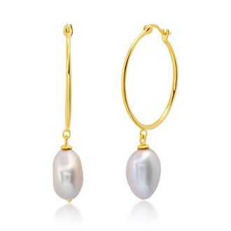 MAX + STONE 18K Yellow Gold Over Sterling Silver Vermeil Freshwater Cultured Pearl Hoops (26MM)