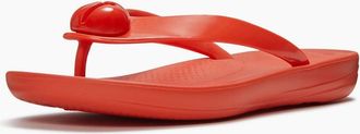 FitFlop Womens Fitflop iQushion Glossy-Button Polyurethane Womens Cherry Tomato Flip Flops - Red - Size: 7