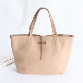 Ferragamo Gancini Beige Leather Handbag Tote Bag (Pre-Owned)