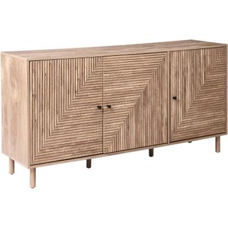 Beliani Sideboard 3 Door Light Brown MDF Pine Wood Legs Freestanding Cabinet with Shelves Home Storage Unit Highboard Minimalist RONGE