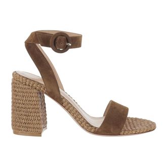 Gianvito Rossi High Heel Sandals, female, Brown, Size: 8 1/2 US Suede And Raffia Sandals
