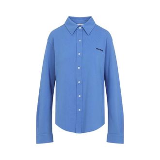 Miu Miu Shirts, female, Blue, Size: M Cotton Piqu&eacute; Shirt