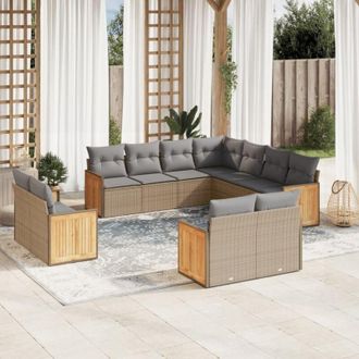 vidaXL Set De Sof&aacute;s De Jard&iacute;n 11pzas Con Cojines Rat&aacute;n Sint&eacute;tico Beige Vidaxl