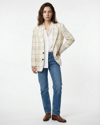 Marni Stone White Virgin Wool Relaxed Blazer Windowpane Check, Brand Size 42 (US Size 10)
