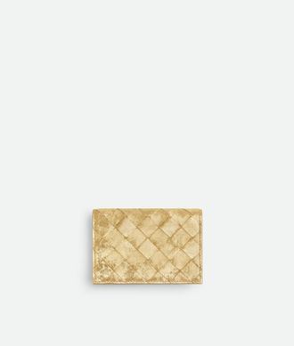 Bottega Veneta Intrecciato Business Card Case - Gold - Woman - 100% Lambskin