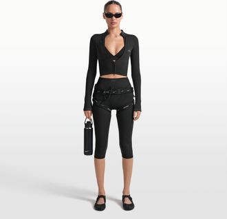 Nike Womens SKIMS Matte V-Panel 17 Cropped Leggings in Black | PTLEG9494W-OBD