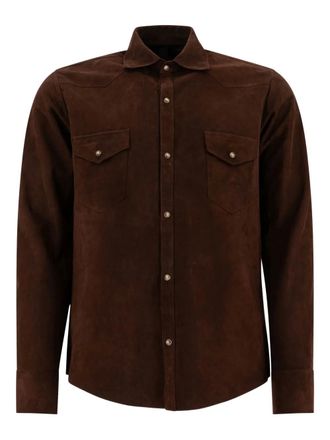 Tagliatore Suède leren overhemd met klepzak - Bruin