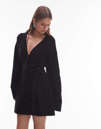 & Other Stories Vestito cardigan corto in maglia nero con cintura