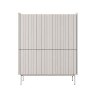 Oresteluchetta Mueble alto beige mate con tapa roble y patas metal, 126x100x38
