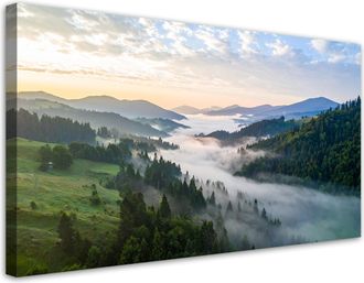 Feeby Cuadro Sobre Lienzo, Paisaje Monta&ntilde;as Niebla Naturaleza, 120x60