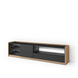 Skraut Home Mueble tv efecto madera negro y roble 207x37x50cm con Led