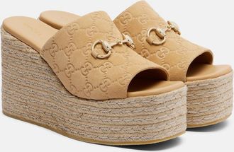 Gucci Horsebit GG suede espadrille wedges