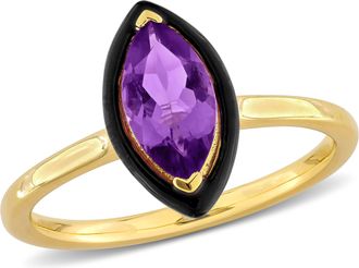 Mimi & Max 1ct TGW Marquise-Cut Amethyst Black Enamel Halo Ring Yellow Silver