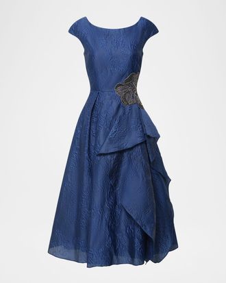 Theia Caity High-Low Jacquard Cocktail Dress