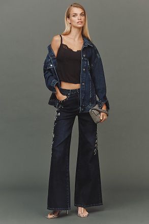 Free People Penelope Embroidered High-Rise Wide-Leg Jeans