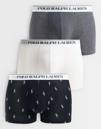 Polo Ralph Lauren confezione da 3 boxer aderenti con elastico in vita con logo, bianco, grigio e nero