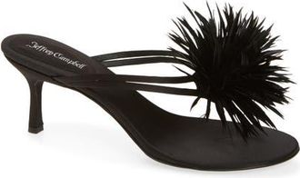 Jeffrey Campbell Firework Feather Sandal in Black Satin at Nordstrom, Size 6.5