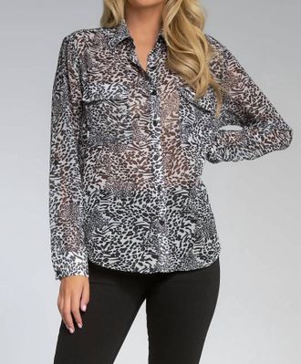 Elan Long Sleeve Button Up Shirt In Black White Leopard