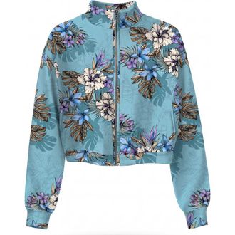 Lords of Harlech Exotic Floral Womens Cropped Zip Jacket in Exotic Floral Teal at Nordstrom, Size Xx-Large