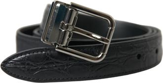 Dolce & Gabbana Leren Riem met Zilveren Metalen Gesp - unisex - Riemen - Zwart - ONE Size - Leer - Accessoires