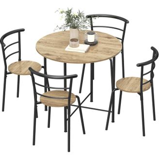 HOMCOM Set Tavolo Rotondo con 4 Sedie da Pranzo Salvaspazio Stile Industriale