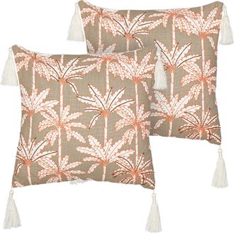 Beliani Beliani - Conjunto De 2 Cojines Cuadrados De Algod&oacute;n 45 X 45 Cm Relleno Poli&eacute;ster Accesorios Motivo Palmeras Multicolor Melobesia
