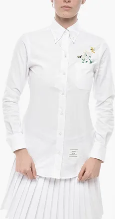 Thom Browne Camicia Button-down in Cotone Hopsack con Ricamo Thom Browne