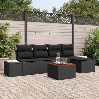 vidaXL Vidaxl - Conjunto De Sof&aacute; De Jard&iacute;n Con Coj&iacute;n 6 Pcs Negro Polirat&aacute;n