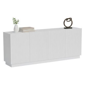Dmora Aparador Masainas, Aparador De Sal&oacute;n Con Cuatro Puertas Batientes, Dise&ntilde;o Efecto Ca&ntilde;a, 150x40 H48 Cm, Blanco