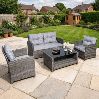RayGar Vinci 4 Seater Rattan Sofa Set Coffee Table Outdoor Polyrattan in Grey | Size: 4 Person