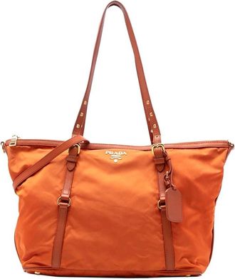 Prada Pre-owned Tote Bags, female, Orange, Size: ONE SIZE Pre-owned Vintage Nylon and Leather Tote Bag