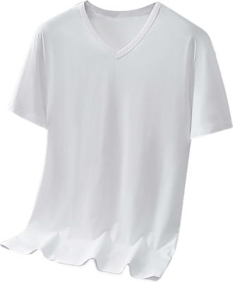 Generic Mens Shirts Short Sleeve Solid Color V Neck Sports T Shirt Breathable Quick Dry Running Tee Tops Crewneck Sweatshirts, White, 3XL