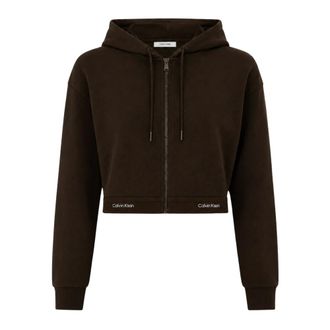 Calvin Klein Hoodies & sweatvesten, Dames, Bruin, XS, Katoen, Terry Logo Waist Cropped Zip Hoodie