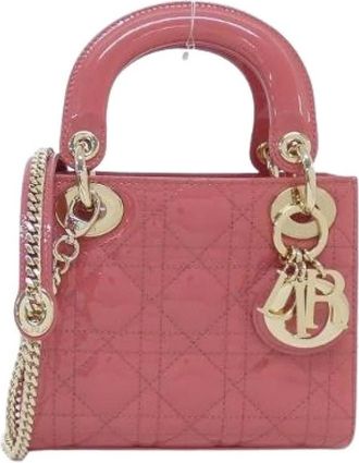 Dior Vintage, unisex, Roze, ONE Size, Leer, Pre-owned Lady Dior Patent Leather Handbag