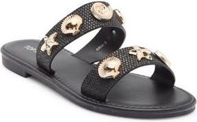 Top Moda Aria Double Strap Slide Sandal in Black Raffia at Nordstrom Rack, Size 5.5