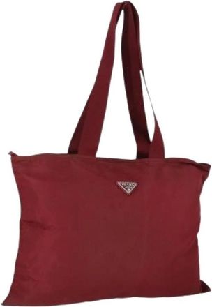 Prada Pre-owned Tote Bags, female, Red, Size: ONE SIZE Pre-owned Nylon Tote Bag