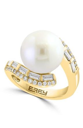 Effy 14K Yellow Gold Diamond & Freshwater Pearl Bypass Ring in 14K Gold at Nordstrom, Size 7