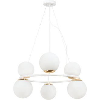 OEM L&aacute;mpara Colgante Aura Blanca Y Dorada 6 Pantallas Planas Blancas E14